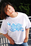 Milky Way Graffitti in cool light blue on cotton T shirt