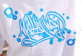 Milky Way Graffitti in cool light blue on cotton T shirt